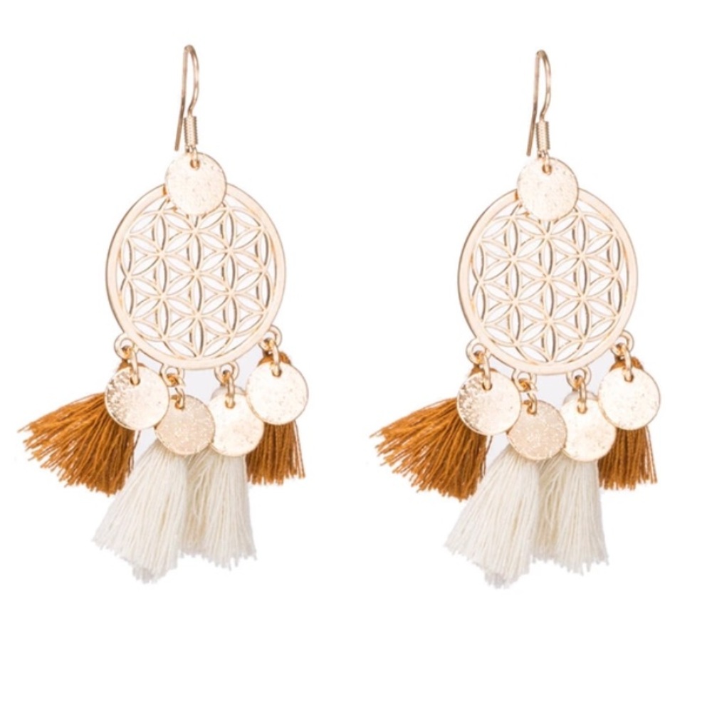 New Gold Tassel Geometric Earrings - Picture 3 of 4